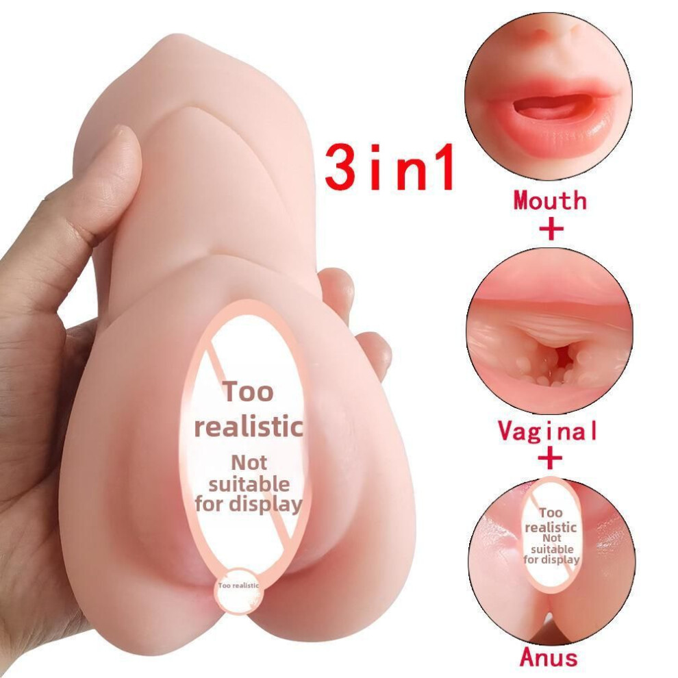 (as the picture, Double-headed famous instrument) Men's 3-hole Tongue-licking Dual-head Masturbation Cup