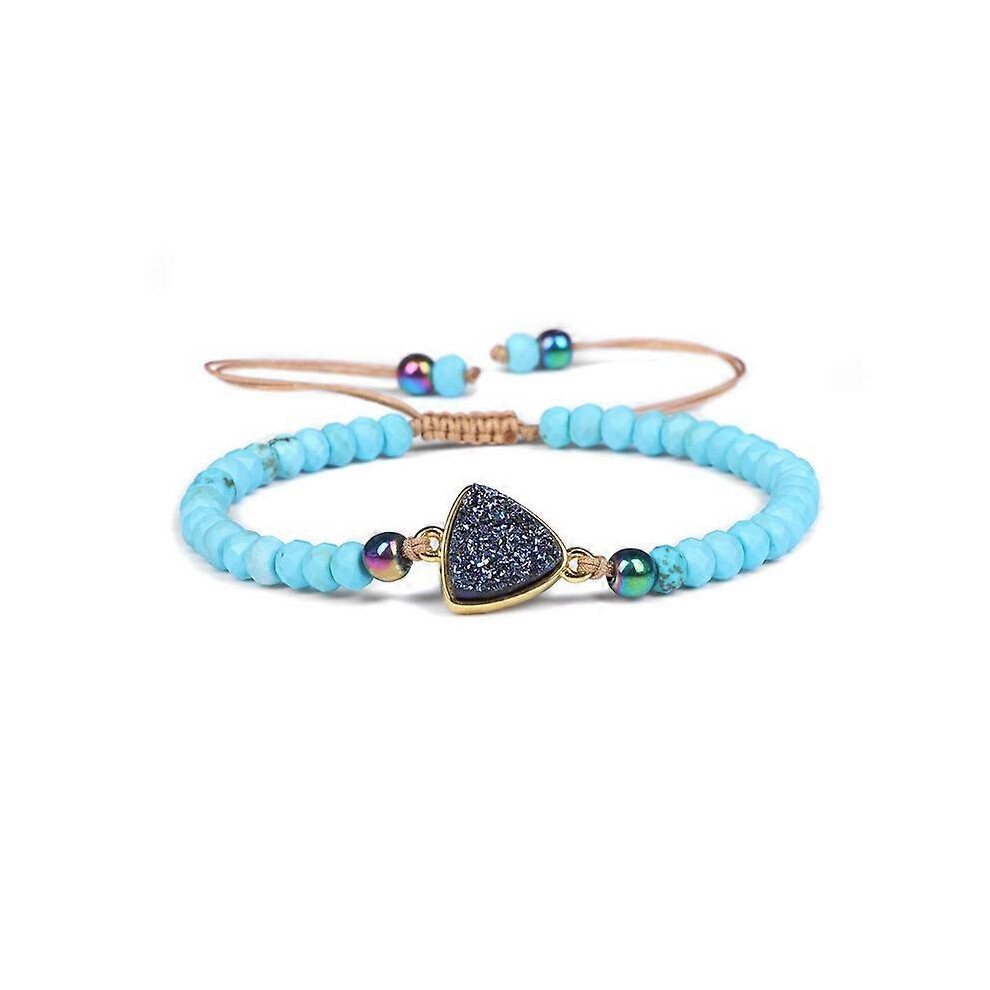 (Sky ) Natural Stone Bead Bracelet For Women With Crystal Clusters Adjustable Braided Bracelet Gift Blue