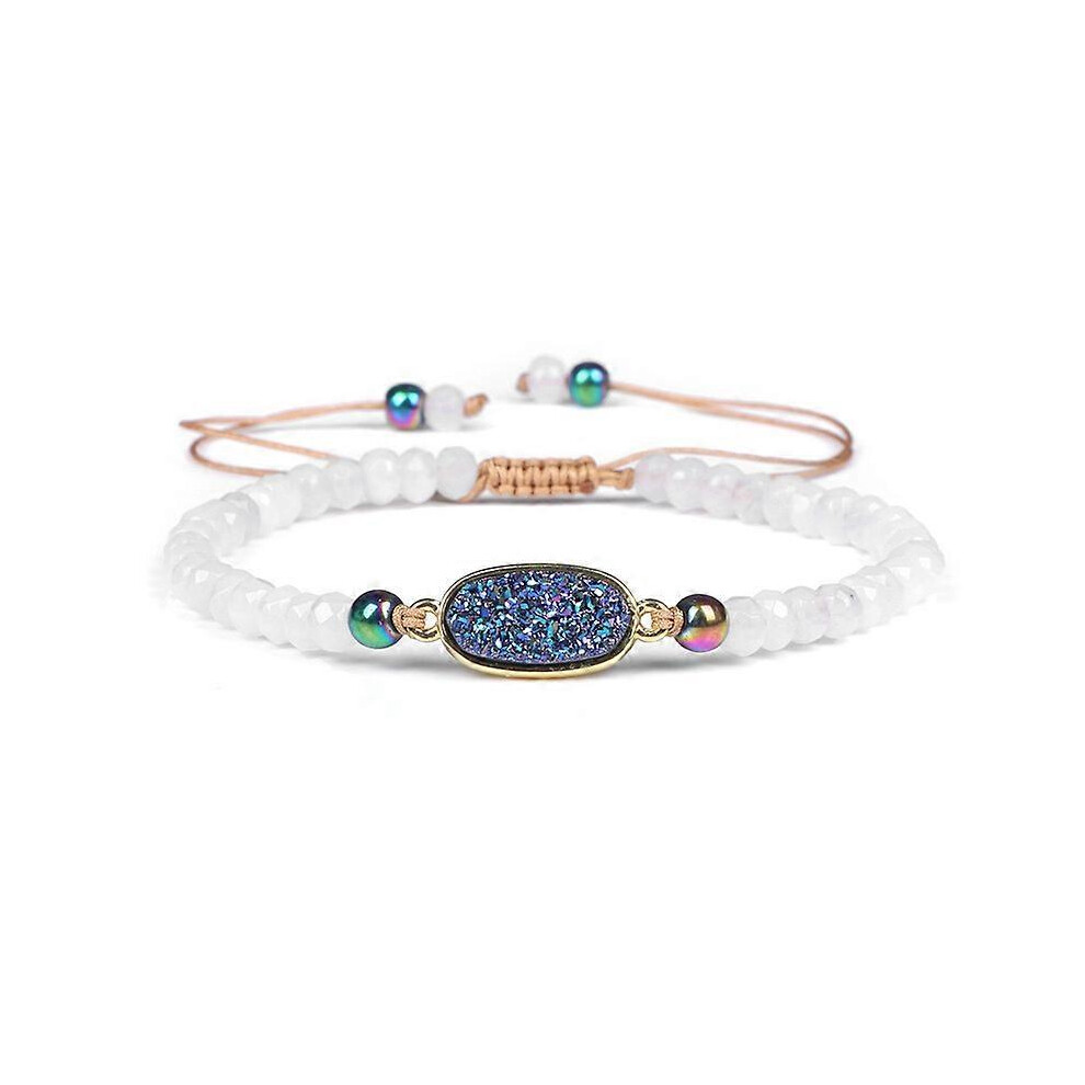 (White) Natural Stone Bead Bracelet For Women With Crystal Clusters Adjustable Braided Bracelet Gift White