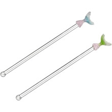 Marine Stirrer 2-pack glazen drankspiesjes in de vorm van een zeemeerminstaart voor bar en keuken