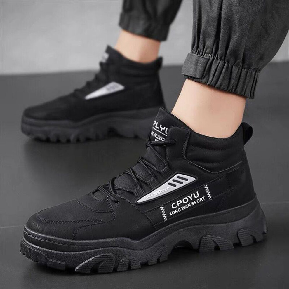 (black, 41) Men's Spring Breathable High-Top Work Shoes - Trendy, Non-Slip, Wear-Resistant, Casual Sports & Labor Protection Footwear