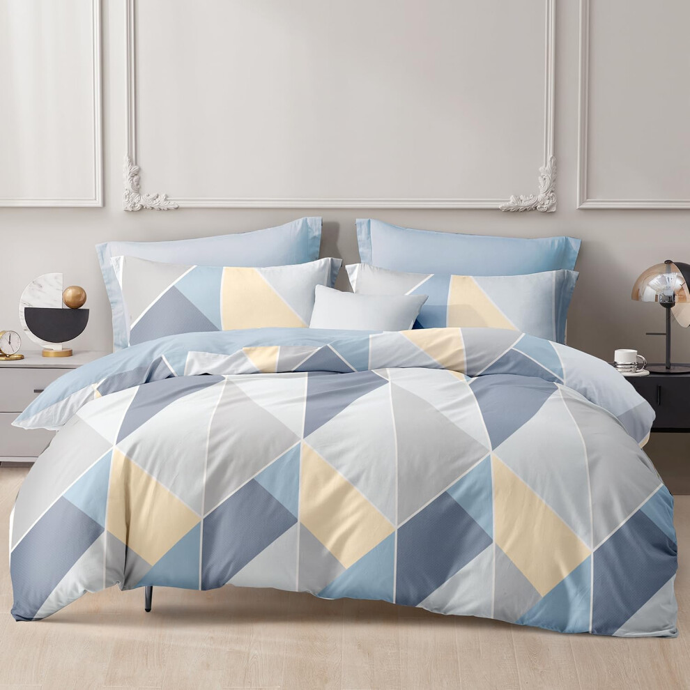 (Blue Land, Super King (108"x98")) SAPHREAS Blue Gray Geometric Modern Duvet Cover Full Size, 100% Cotton Soft Triangle Duvet Cover Set 3pcs 1 Duvet Cover with Zipper Ties ...