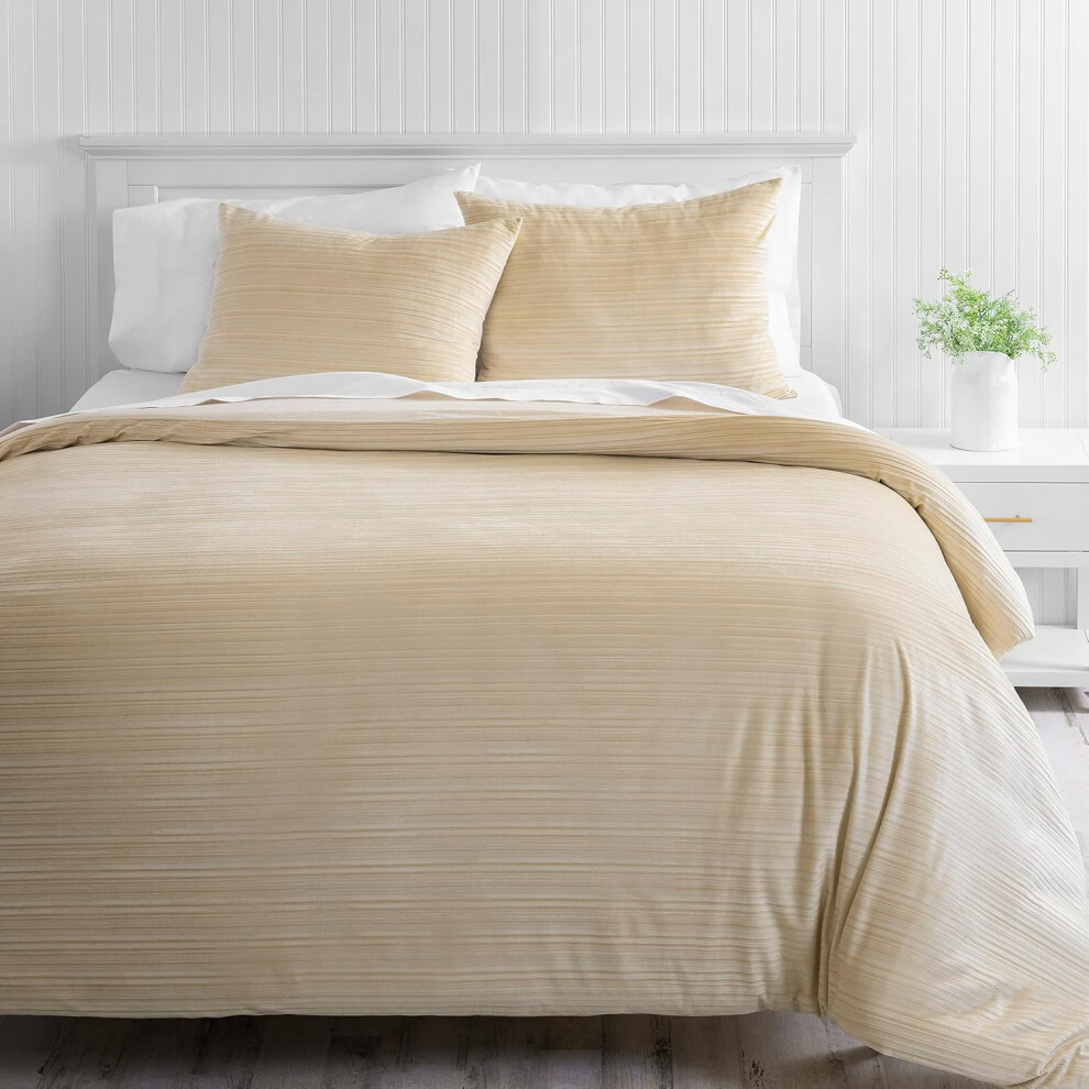 (Solid Grey, Queen) Martha Stewart Natalie Duvet Cover Queen Size, 3 Piece Set-1 Duvet Cover, 2 Pillow Shams, Crinkle Velvet Texture, Soft, Machine Wash, 90"...