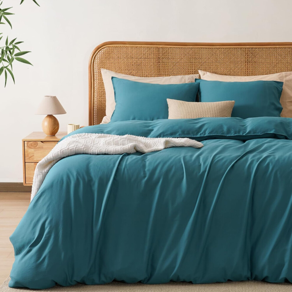 (Forest Green (No Comforter), Queen) Linen Duvet Cover Queen, 85% Rayon Derived from Bamboo & 15% Linen, Soft Breathable Duvet Cover Set for Hot Sleepers, 3PCS Luxurious Comf...
