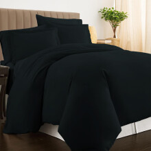 (Black, Fitted Sheet - King (150x200)) Luxurios Cotton Emperor Duvet Cover Sets Black, 800 Thread Count 100% Long Staple Cotton Duvet Cover 285 x 240 cm with Button Closure (Em...