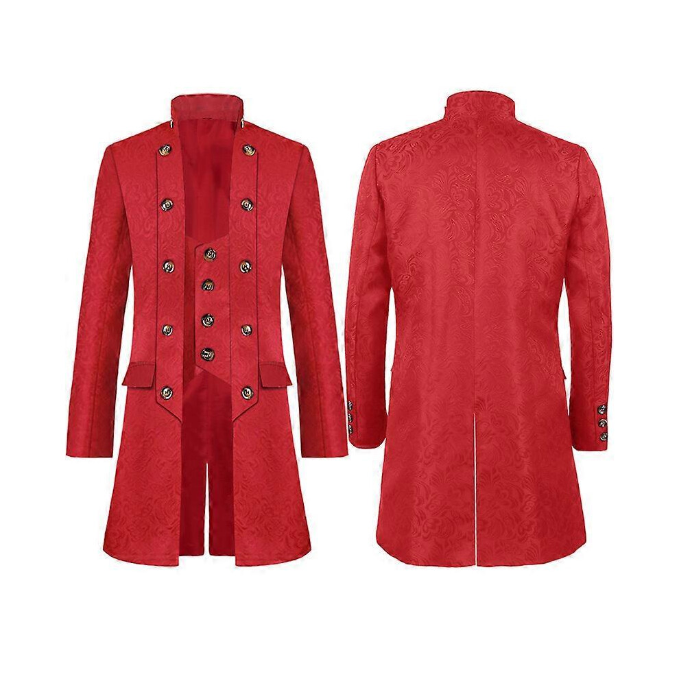 (2XL, Red) Mens Overcoat Steampunk Vintage Coat Gothic Victorian Frock Carnival Costume