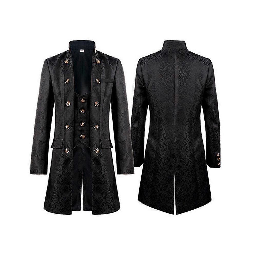 (M, Black) Mens Overcoat Steampunk Vintage Coat Gothic Victorian Frock Carnival Costume