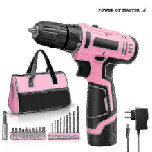 12V pink cordless drill kit for women with battery, charger, tool bag and 16 drill bits
