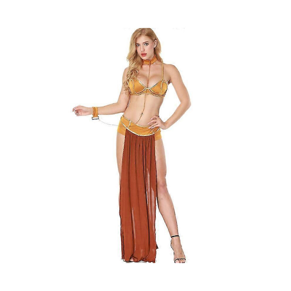 (XL, brown) Arabian Costumes Sexy Lingerie Belly Dancer Women Aladdin Fancy Dress Cosplay Princess Harem Slave Nights Halloween Outfit