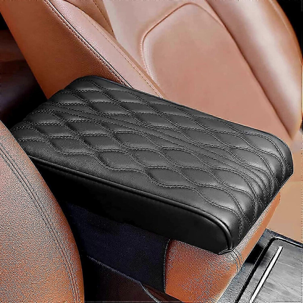 (Black) Memory Foam Armrest Box for Vehicles-Universal Leather Car Armrest Box Pad,Centre Console Cover(Black)