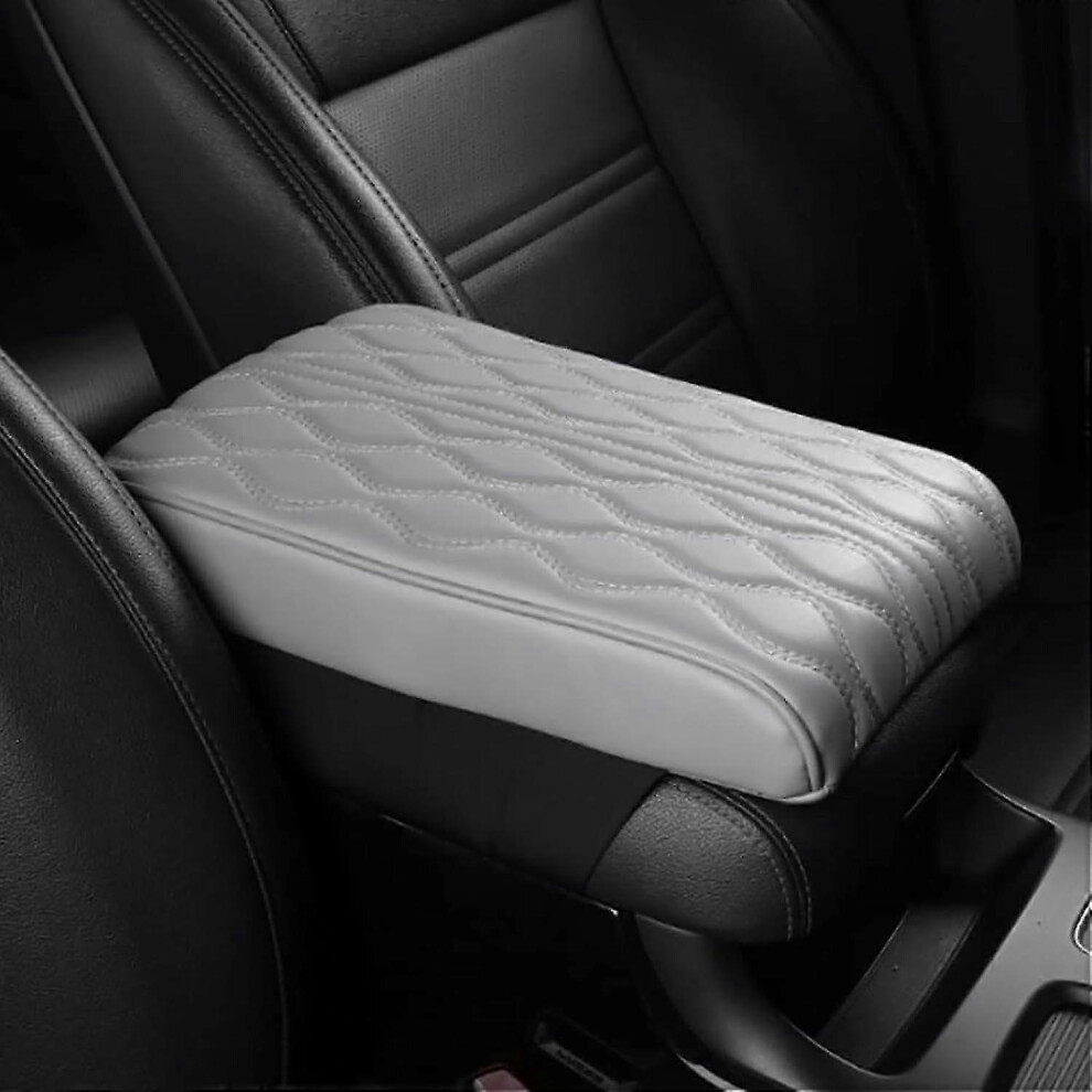 (Grey) Memory Foam Armrest Box for Vehicles-Universal Leather Car Armrest Box Pad,Centre Console Cover(Black)