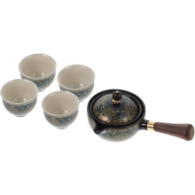 360 draaibare set keramische theepot gefilterde waterkoker zijgreep gemakkelijk te schenken blauw