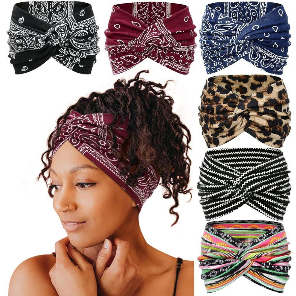 (as the picture, 2# Set) European & American Bohemian Elastic Yoga Headband – Women's Wide-Brimmed Cross-Print Sports Hair Accessory