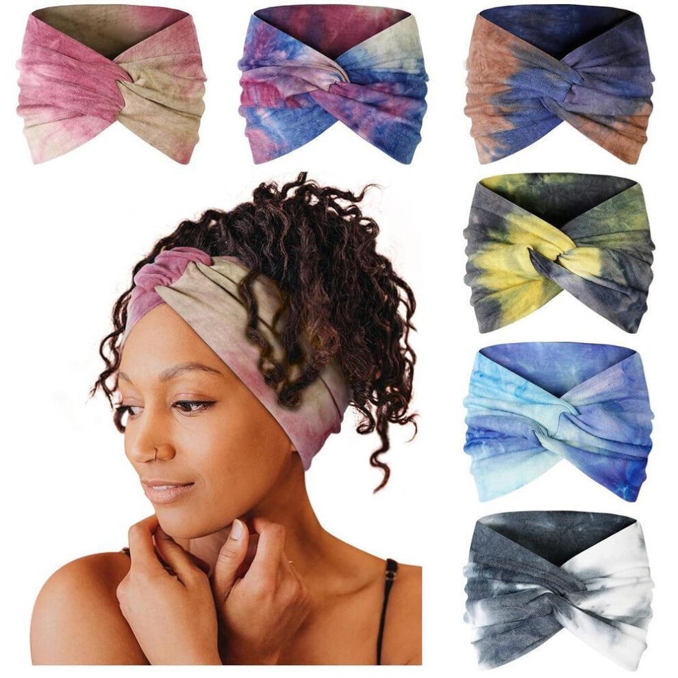 (as the picture, 6# Set) European & American Bohemian Elastic Yoga Headband – Women's Wide-Brimmed Cross-Print Sports Hair Accessory