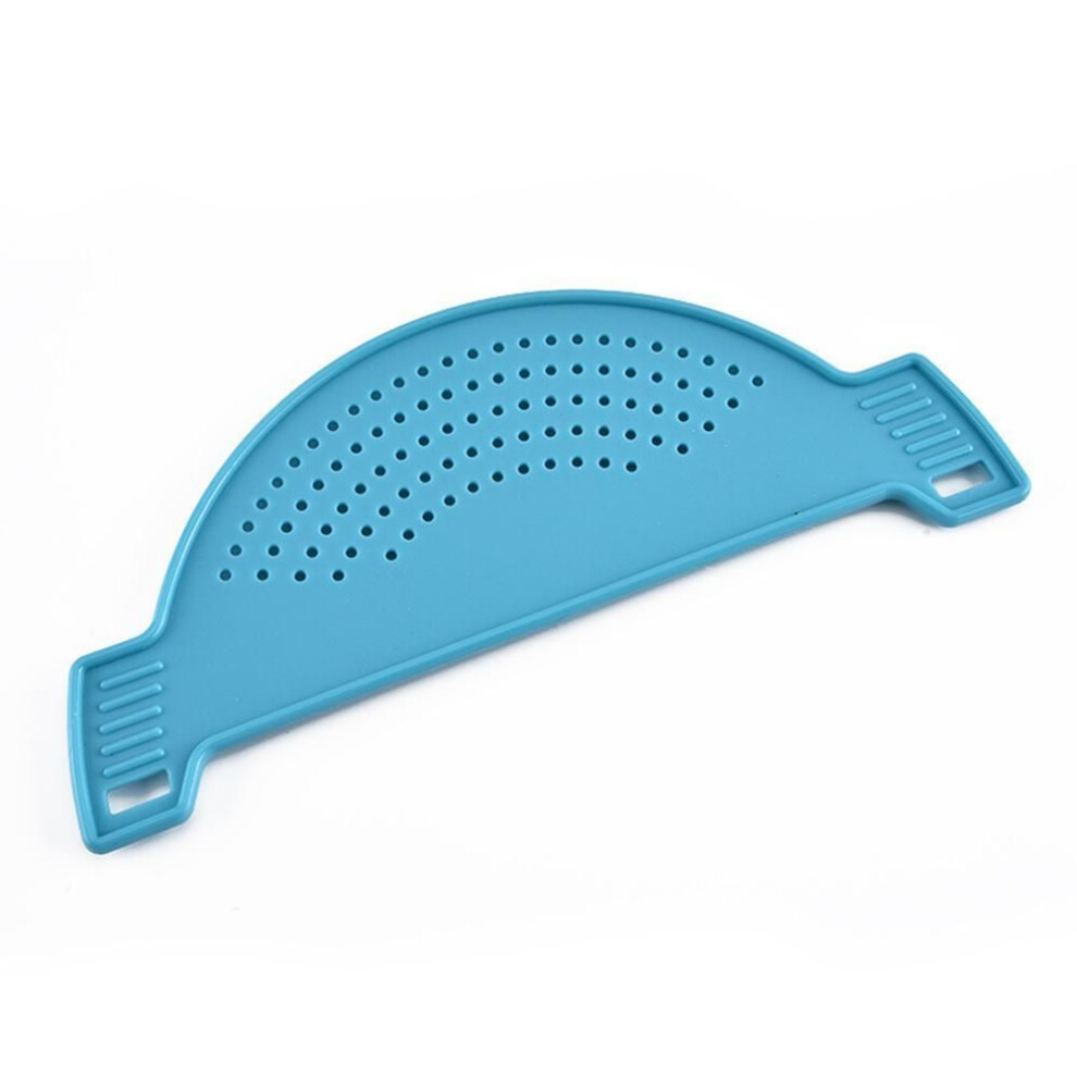 (blue) Creative Plastic Drain Basket Wash Rice Filter Leak Proof Baffle Kitchen Gadget Pot Side Drainer