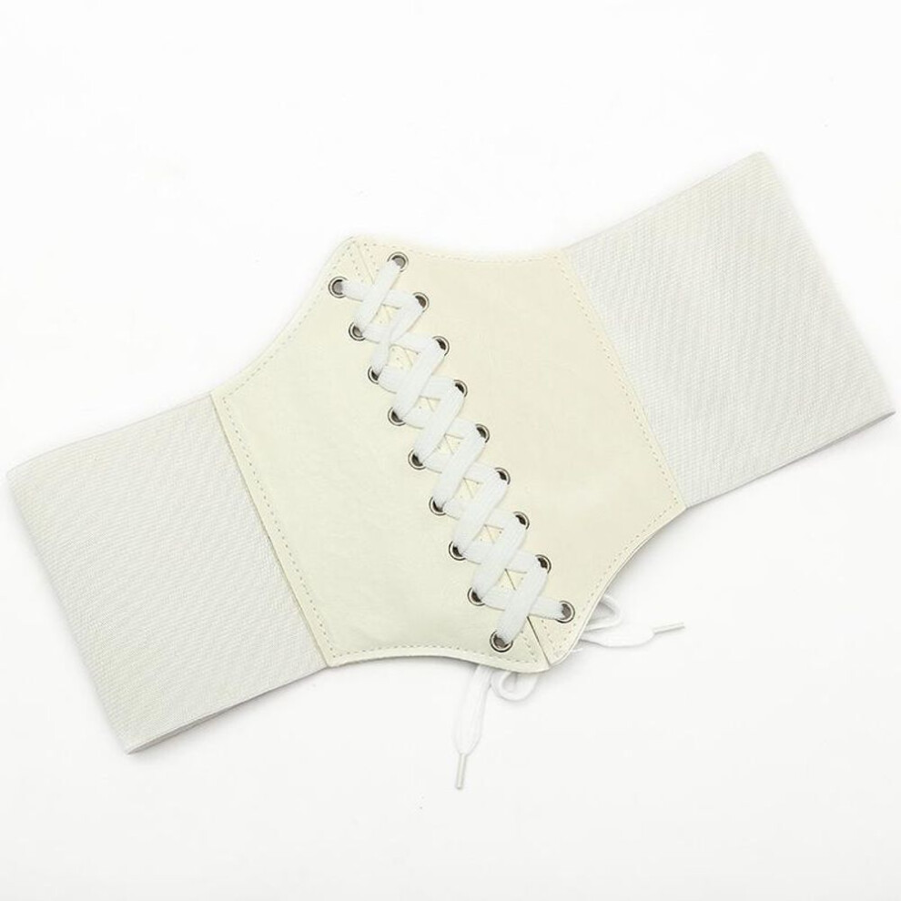 (white) Elegant Palace-Style Wide Waist Belt: Fashionable Elastic Body-Shaping Dress Accessory