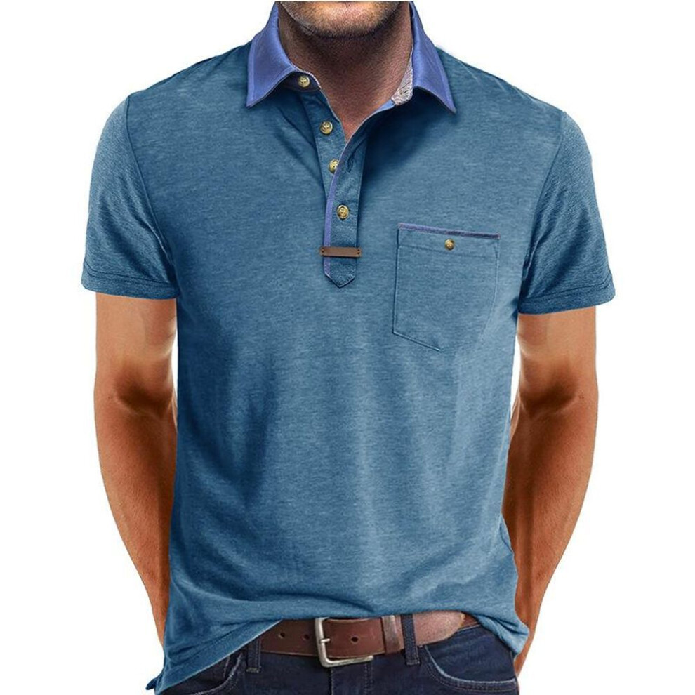 (blue, XXL) Men's Summer Fit Polo Shirts Short Sleeve Casual Workout Running Athletic Collared Shirts Outdoor Sports Golf T-Shirts Moisture-Wicking Tennis Shirts