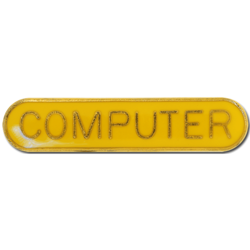 (Yellow) Computer School Subject in House Colours Rounded Pin Badge on ...