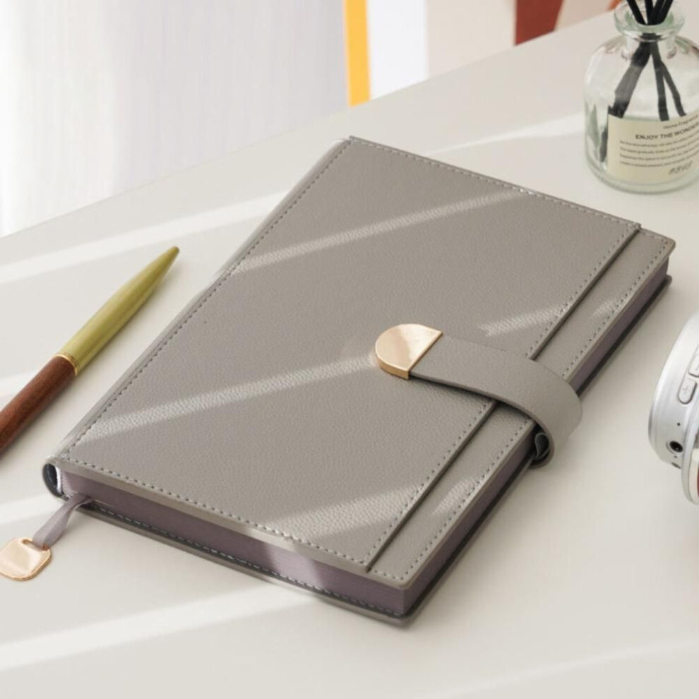 (Style 2-Grey) Magnetic Buckle Meeting Notebook A5 Daily Planner Portable Diary Notebook  Writing