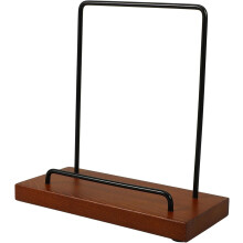 Vinylplaten display rek organizer voor op het bureau Minimalistische houten platenstandaard Zwarte metalen voet