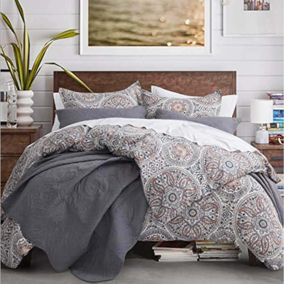 Boho Floral Medallions Duvet Cover 3pc Set Bohemian Paisley Bedding Boteh Damask Circles 400TC Egyptian Cotton Sateen Luxury European Tra...