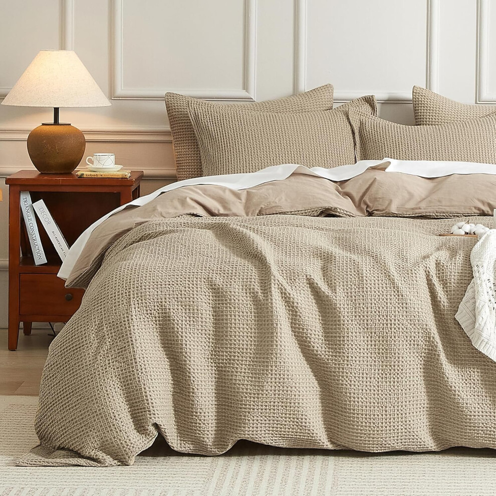 (Dark Grey, King (104" x 90")) SE SOFTEXLY Waffle Duvet Cover King, 100% Cotton Waffle Weave Bedding Duvet Cover Set for Gifts, Soft and Breathable Duvet Cover for All ...