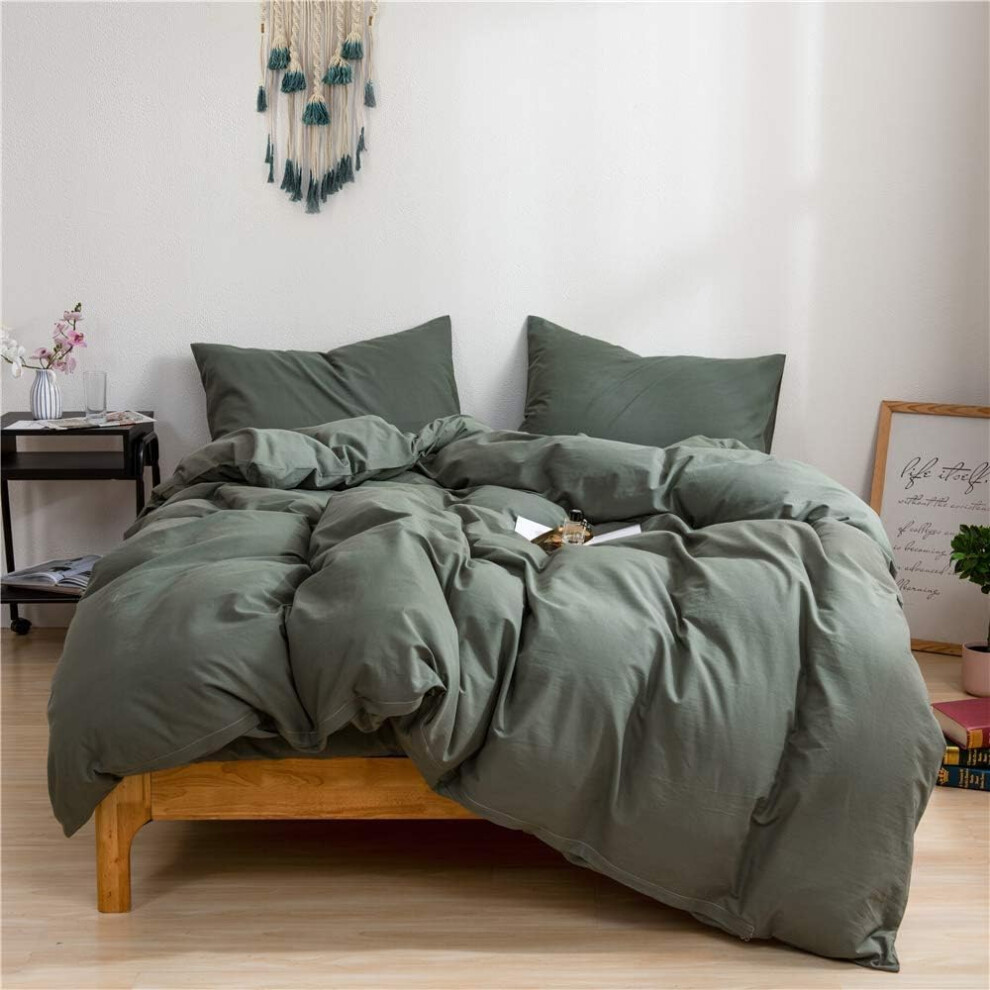 (Sage Green, King) Mucalis Sage Green Duvet Cover Queen 100% Natural Washed Cotton Duvet Cover Set Full 3pc Solid Modern Dark Green Bedding Duvet Cover Set ...