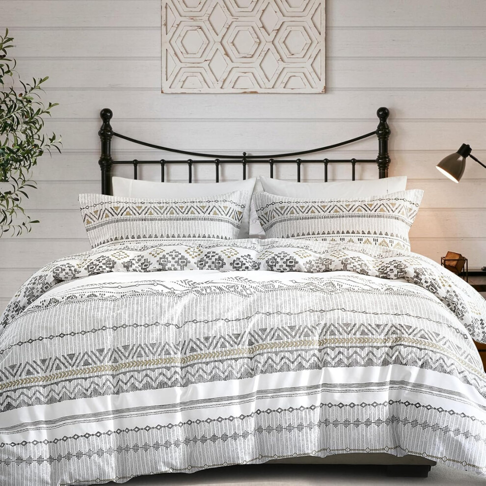 (Royal Blue/White, King(90"x 104")) Y-PLWOMEN Duvet Cover Queen - 100% Cotton Duvet Cover Queen Size, 3 Pieces Aztec Geometric Duvet Cover Set, Soft and Breathable Bedding D...