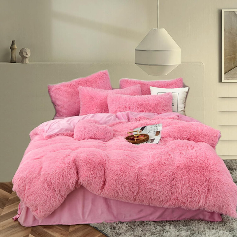 (Green, Full/Queen) MorroMorn Fluffy Comforter Duvet Cover Set, 5 Pcs Bedding Sets Faux Fur Plush Velvet Shaggy Ultra Soft Luxury for King Cal King Size Bed ...