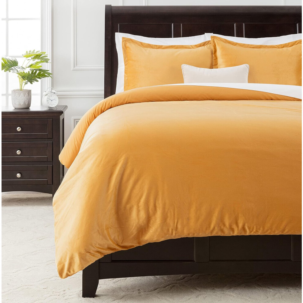 (Indigo, King) Chanasya Velour Velvet Duvet Cover Set - Duvet Cover (104” x 90”) & 2 Pillow Shams (20” x 36”) - 3-Piece Set - Gold, King Size