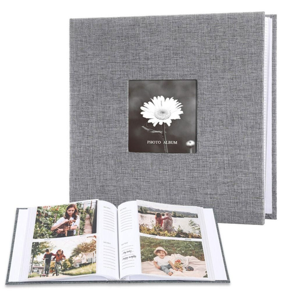 (Grey-200Pcs Photos) 200/300pics Linen Cover Photo Album Interleaf Type Memory Book Large Scrapbook Album  Baby Growth