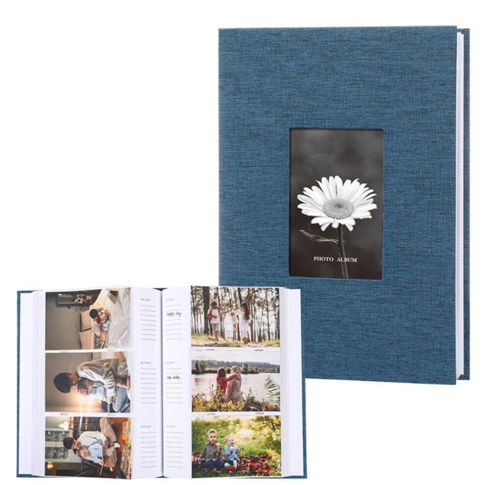 (Blue-300Pcs Photos) 200/300pics Linen Cover Photo Album Interleaf Type Memory Book Large Scrapbook Album  Baby Growth