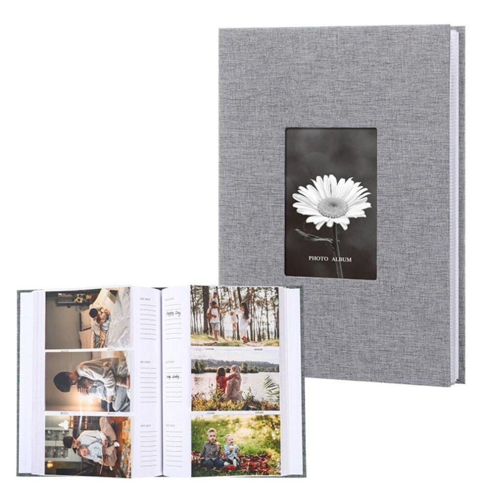(Grey-300Pcs Photos) 200/300pics Linen Cover Photo Album Interleaf Type Memory Book Large Scrapbook Album  Baby Growth