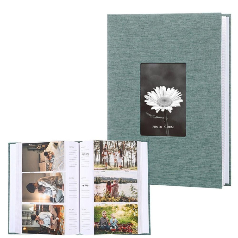 (Green-300Pcs Photos) 200/300pics Linen Cover Photo Album Interleaf Type Memory Book Large Scrapbook Album  Baby Growth