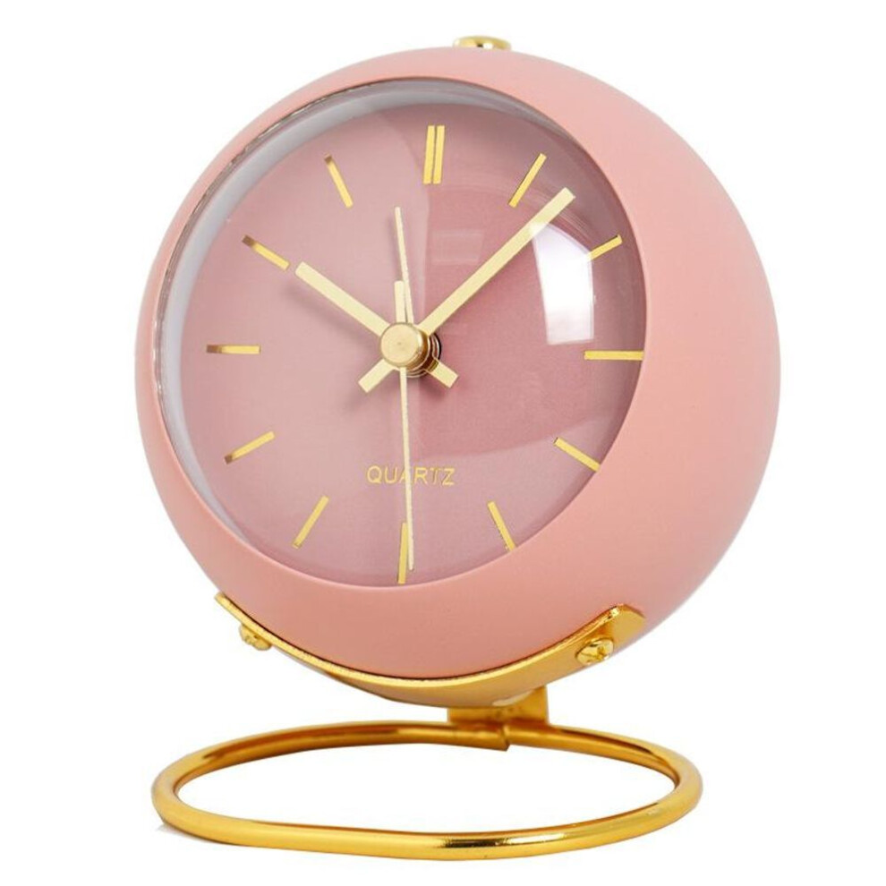 (Simple, pink) 4" Analog Alarm Clocks Small Retro Desk Clock Silent No Ticking Bedside Clock With Night Light