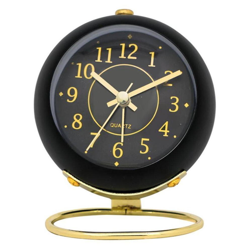 (Number, black) 4" Analog Alarm Clocks Small Retro Desk Clock Silent No Ticking Bedside Clock with Night Light