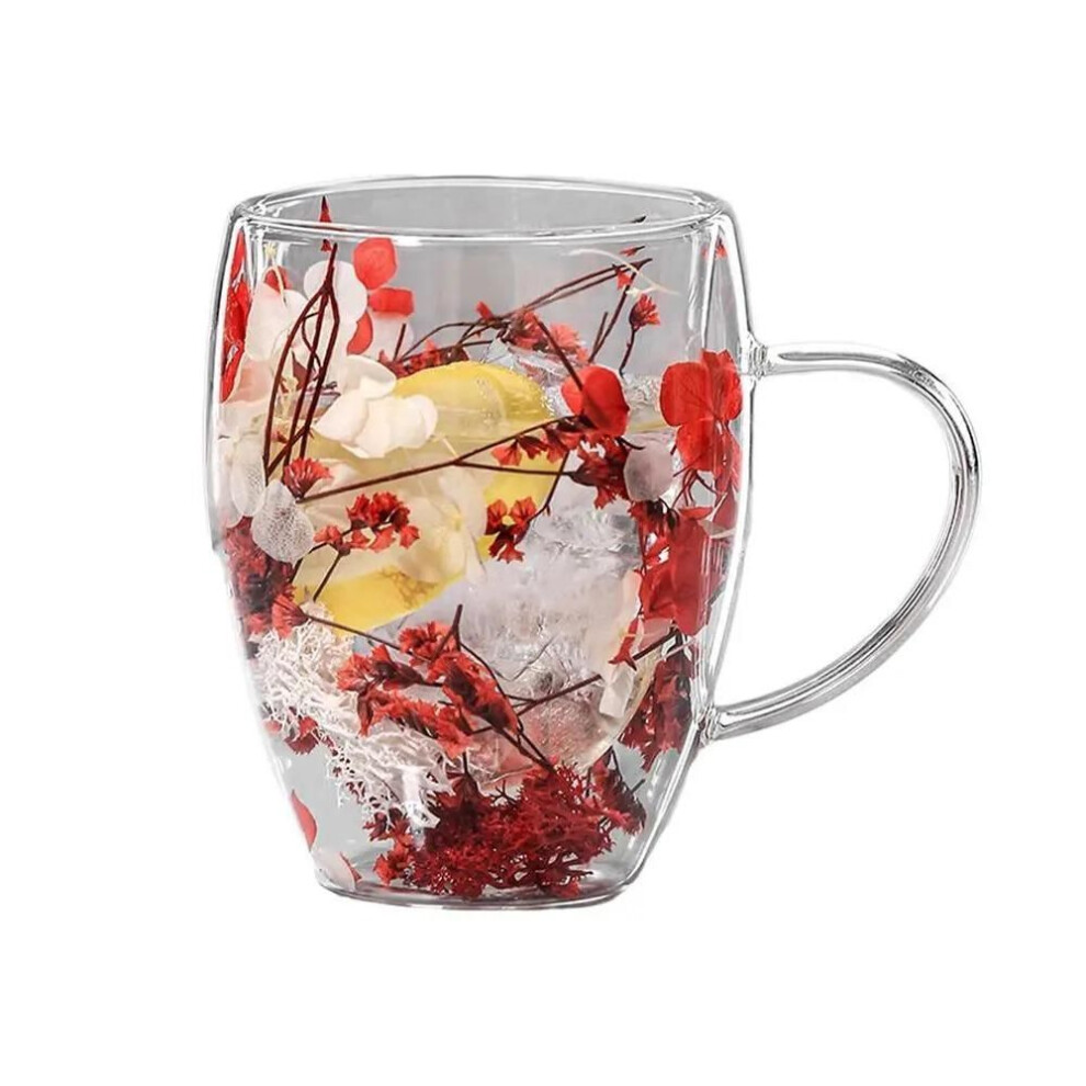 (red) With Handle Dried Flower Mug Diverse Double Wall Coffee Mug Clear Glass Cups  Milk Chocolate