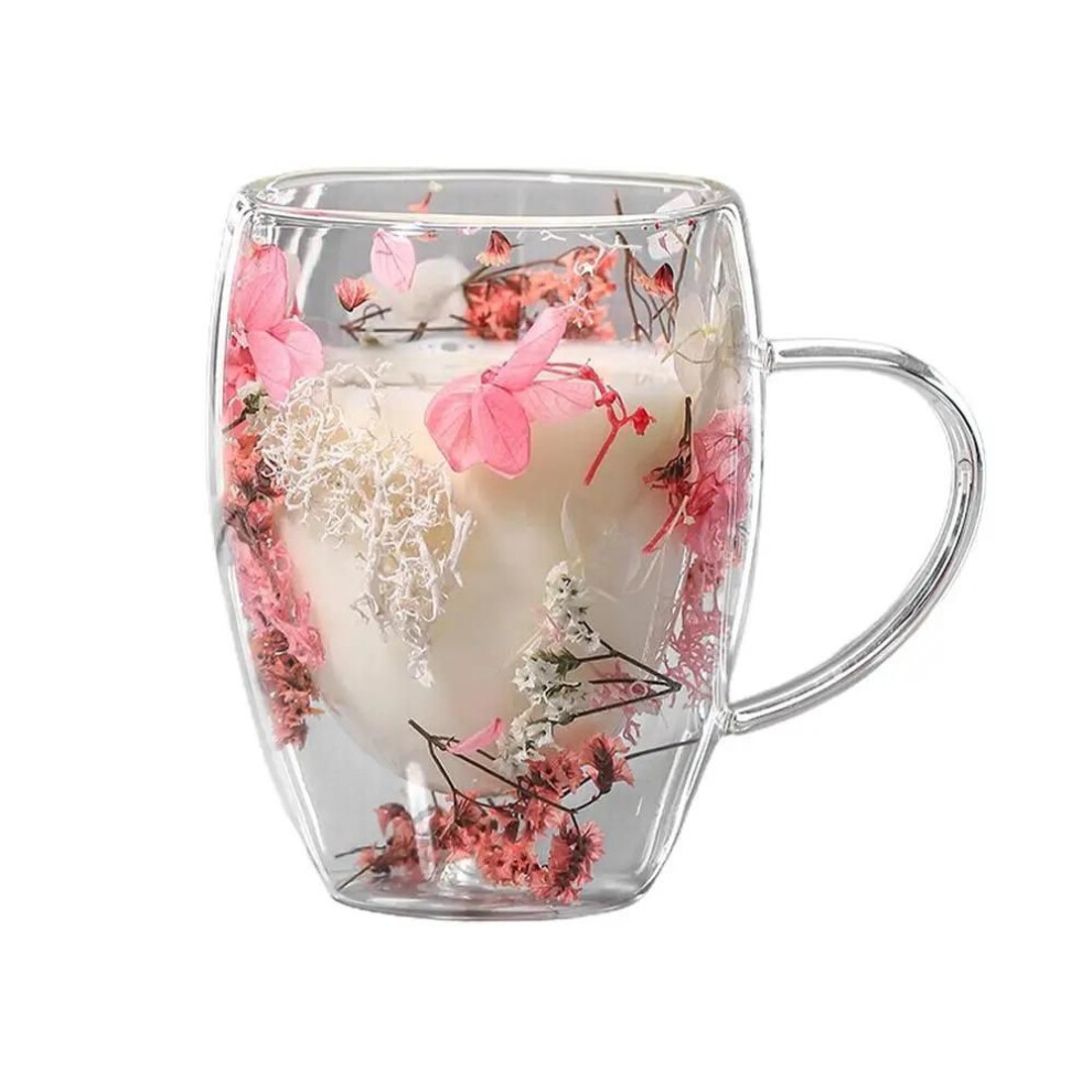(pink) With Handle Dried Flower Mug Diverse Double Wall Coffee Mug Clear Glass Cups  Milk Chocolate