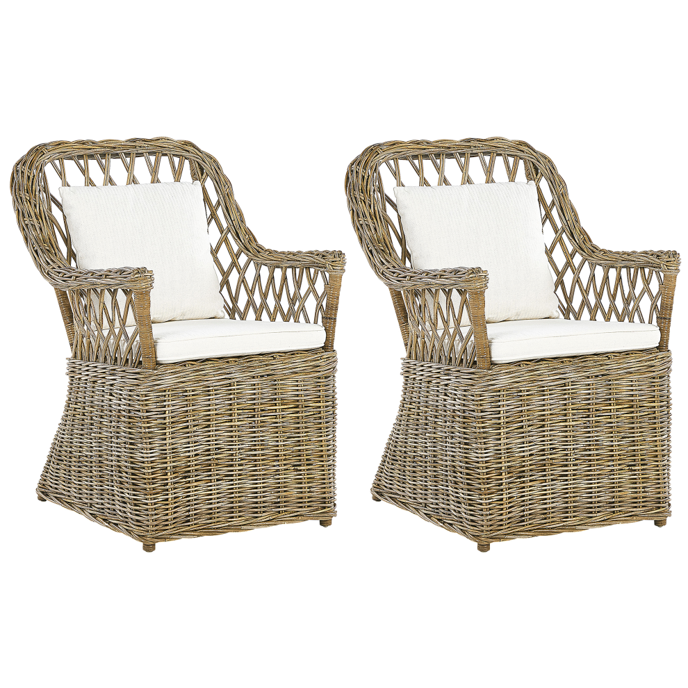 Set of 2 Garden Armchairs with Cushions MAROS Rattan Natural