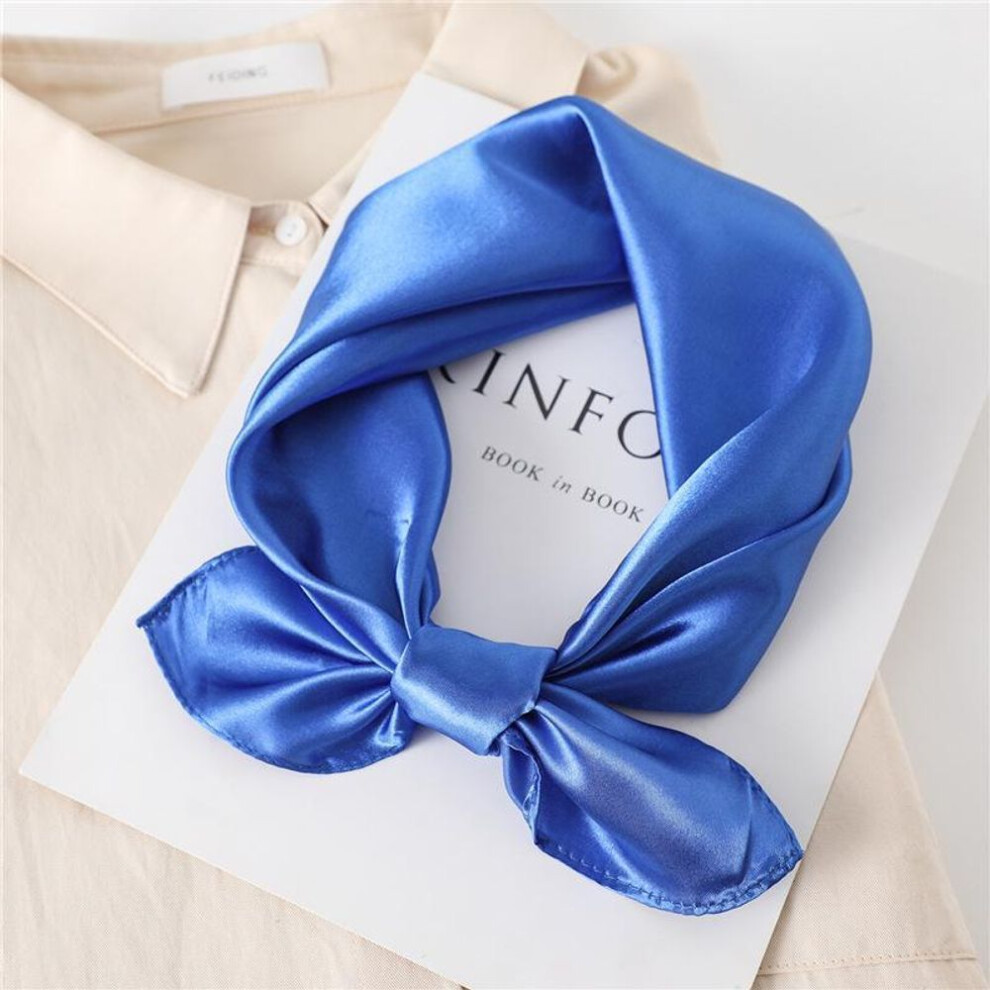 (royal blue, FL23-2) Classic Silk Solid Color Square Scarf - Versatile Women's Fashion Accessory, Professional Hairband, 60cm