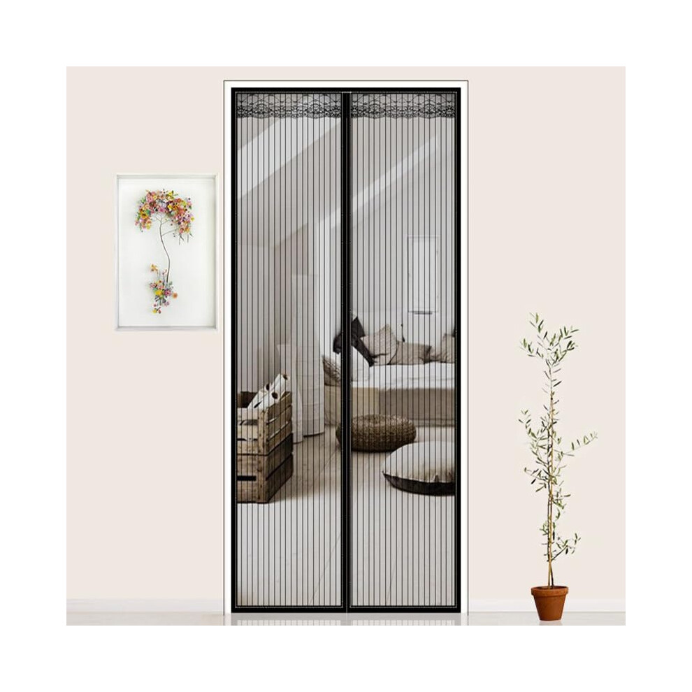 (Black) Magnetic Fly Insect Screen Door Bug Mesh Curtain Anti Mosquito Net Seal Tape