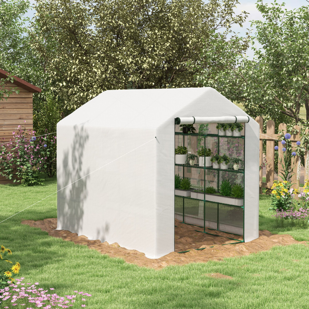 Outsunny Walk-In Garden Greenhouse Shelves Polytunnel Steeple Grow House