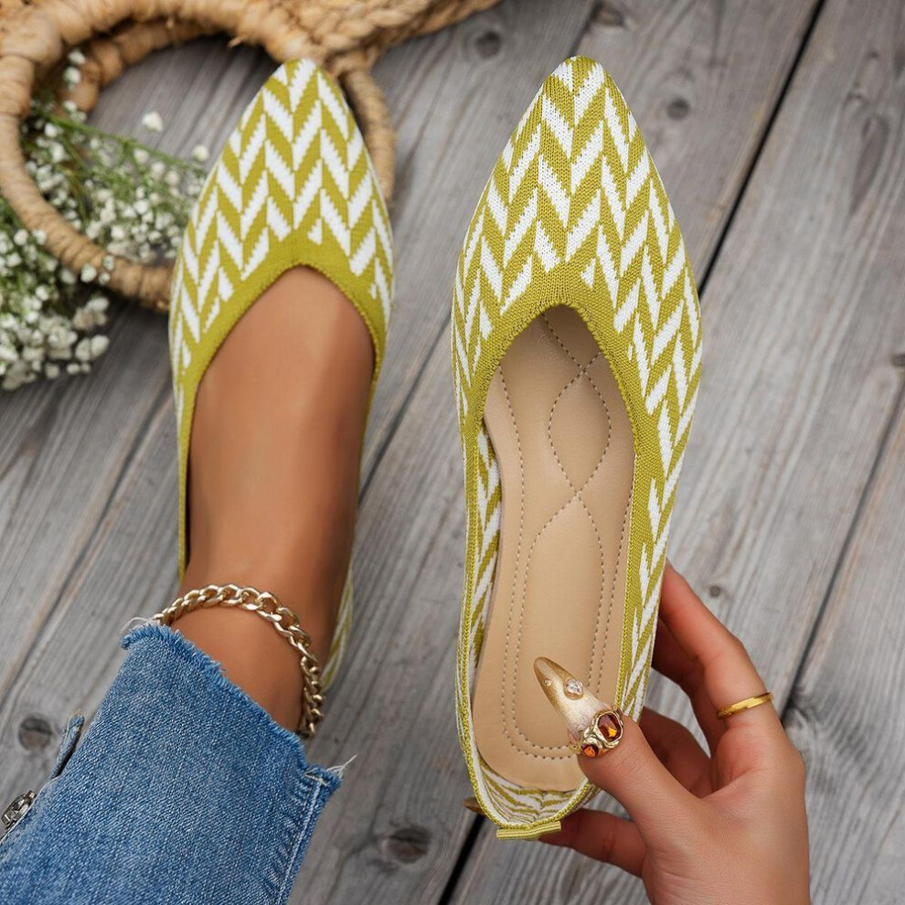 (yellow, 43) Spring Autumn New Knitted Pointed Flat Bottom Single Shoes Women's Casual Shallow Mouth Women's Shoes