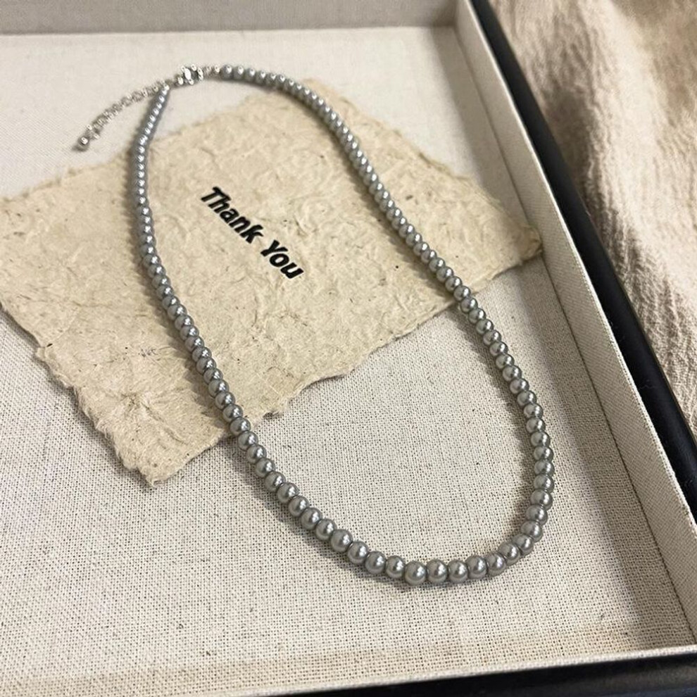 (heather grey, 4MM) Pink & Gray Glass Pearl Necklace - Autumn/Winter Style for Women