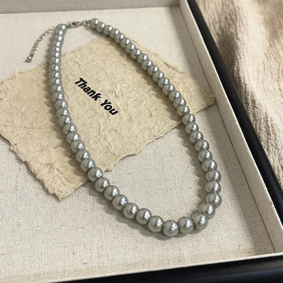 (heather grey, 8MM) Pink & Gray Glass Pearl Necklace - Autumn/Winter Style for Women