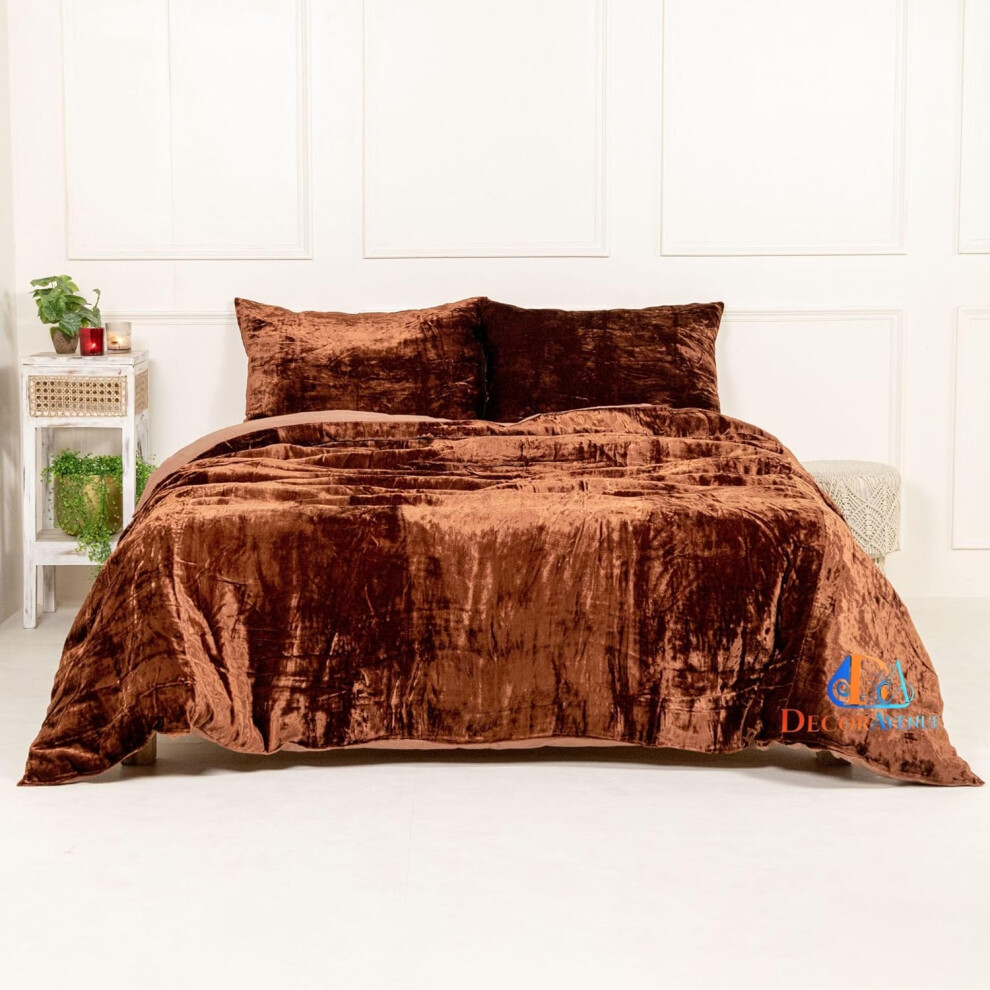 (Custard Yellow, UK Emperor 290 x 235 Centimeters) Ultra-Luxe Crushed Velvet Duvet Cover, Boho Bedding UO Comforter Bedding Donna Cover,3 Pc Duvet Set, Velvet Bedding Set (Brown, Twin 68''...