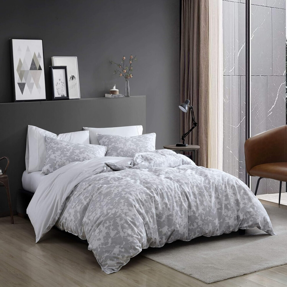 (Grey, King) Kenneth Cole | Merrion Collection| Duvet Cover Set- 100% Cotton Ultra Soft, All Season Bedding, Pre-Washed for Added Softness, Queen, Grey