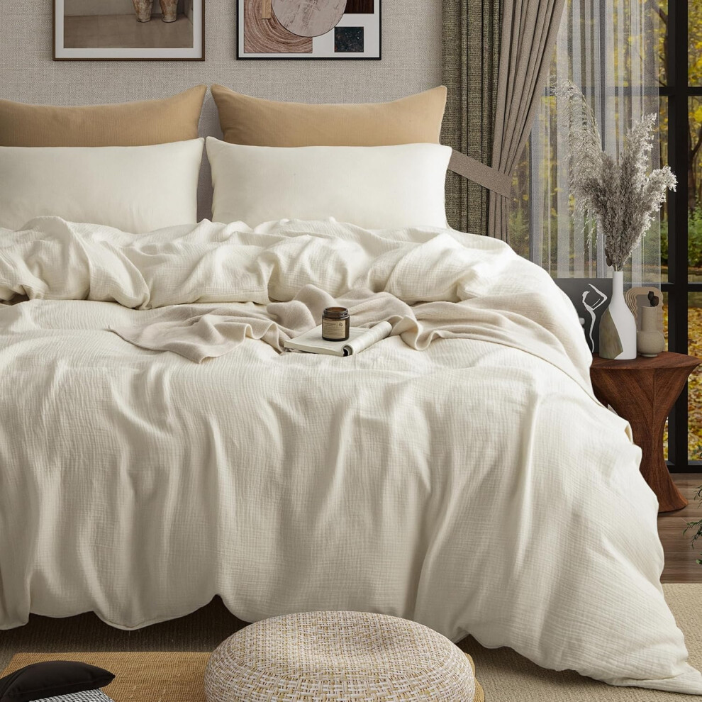 (2-cream Yellow, King) AGSIT Muslin Duvet Cover 100% Washed Cotton, King Size Duvet Cover Set Linen Like, Minimalist Soft Comforter Cover 3 Pieces, Lightweight ...
