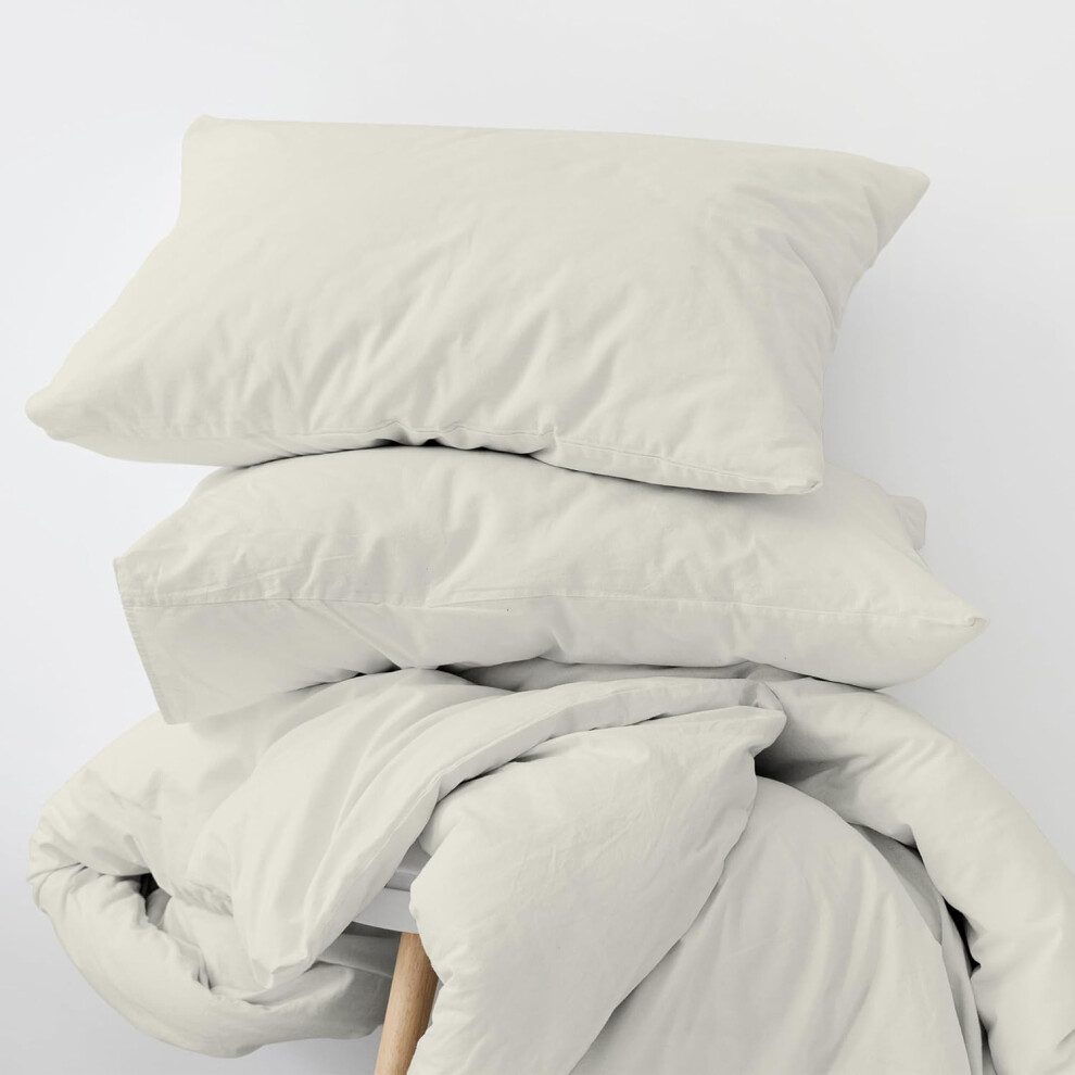 (White, King Duvet Set) The Cotton Exchange Manchester Ivory King Size Duvet Cover Set – 600 Thread Count Cotton-Rich Sateen Weave, 3-Piece Bedding Set with Butt...