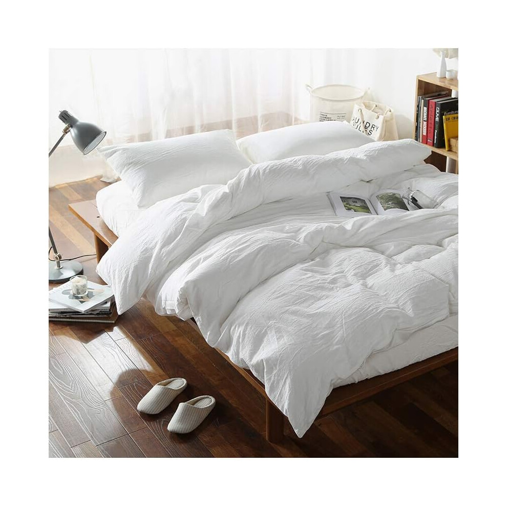 (100% Cotton Off-white, 60"x80" duvet cover) F.Y.Dreams 3Pcs Queen Size 100% Washed Cotton Duvet Cover Set,Fade-Resistant Linen Like,1 Duvet Cover 90x90 Inches with Zipper and 2 Pill...